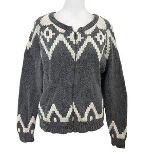 Sundance Lambswool Blend Nordic Fair Isle Zip Cardigan Sweater Jacket sz Medium